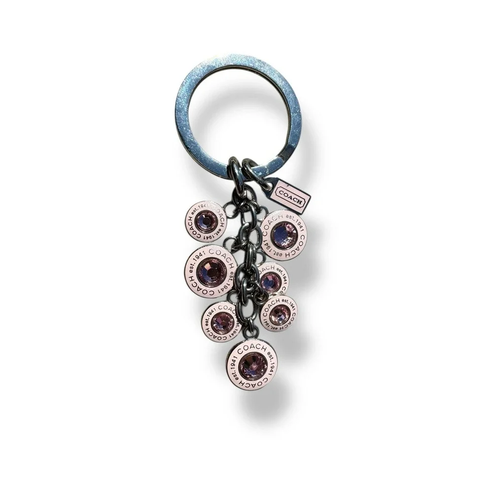 Y2k COACH Signature Baby Pink‎ Diamond CZ Gemstone Charm Fob Keychain Vintage